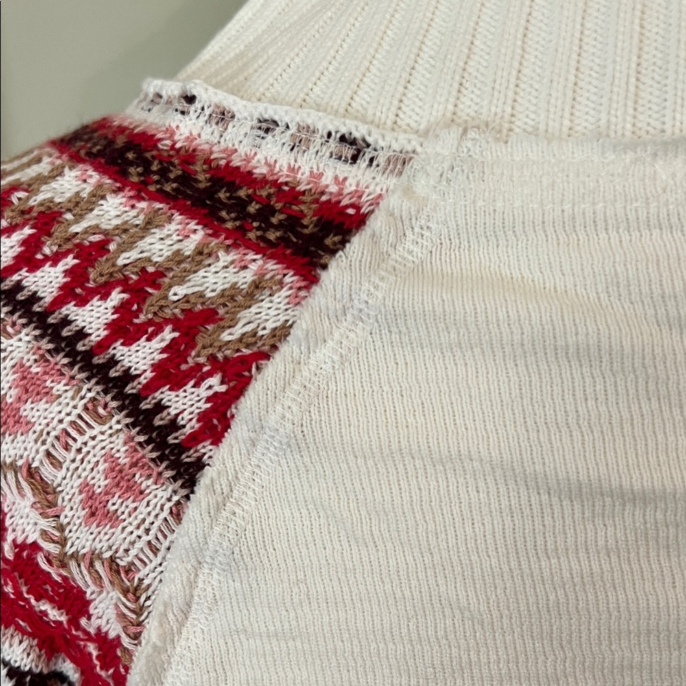 Sundance Fair Isle White 1/4 Zip Sweater with Red Patterned Sleeves, NWT, L - Picture 4 of 10